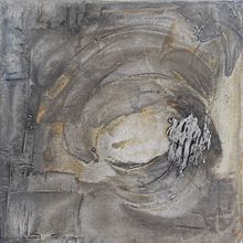 Load image into Gallery viewer, Impressionist bust portrait of a female with tall hat on head and high collar gazing to the left. Jeweled brooch at the right collar.Overall grey and neutral tones with some pale gold accent.